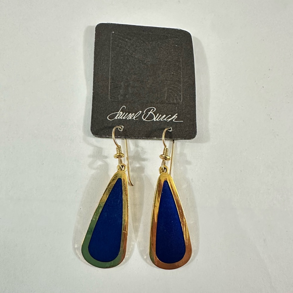 Laurel Burch Gold and Blue Teardrop Earrings - Picture 3 of 4